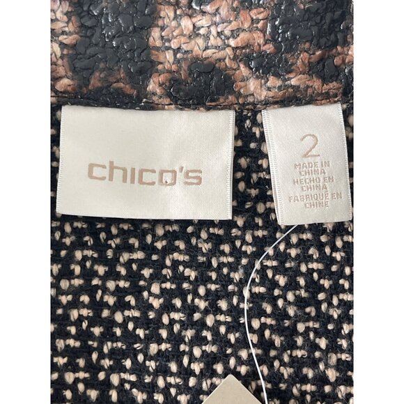 Chico's Animal Print Mixed Tweed Vest‎ Jacket Black Size 2 Large NWT $109 - Picture 8 of 13